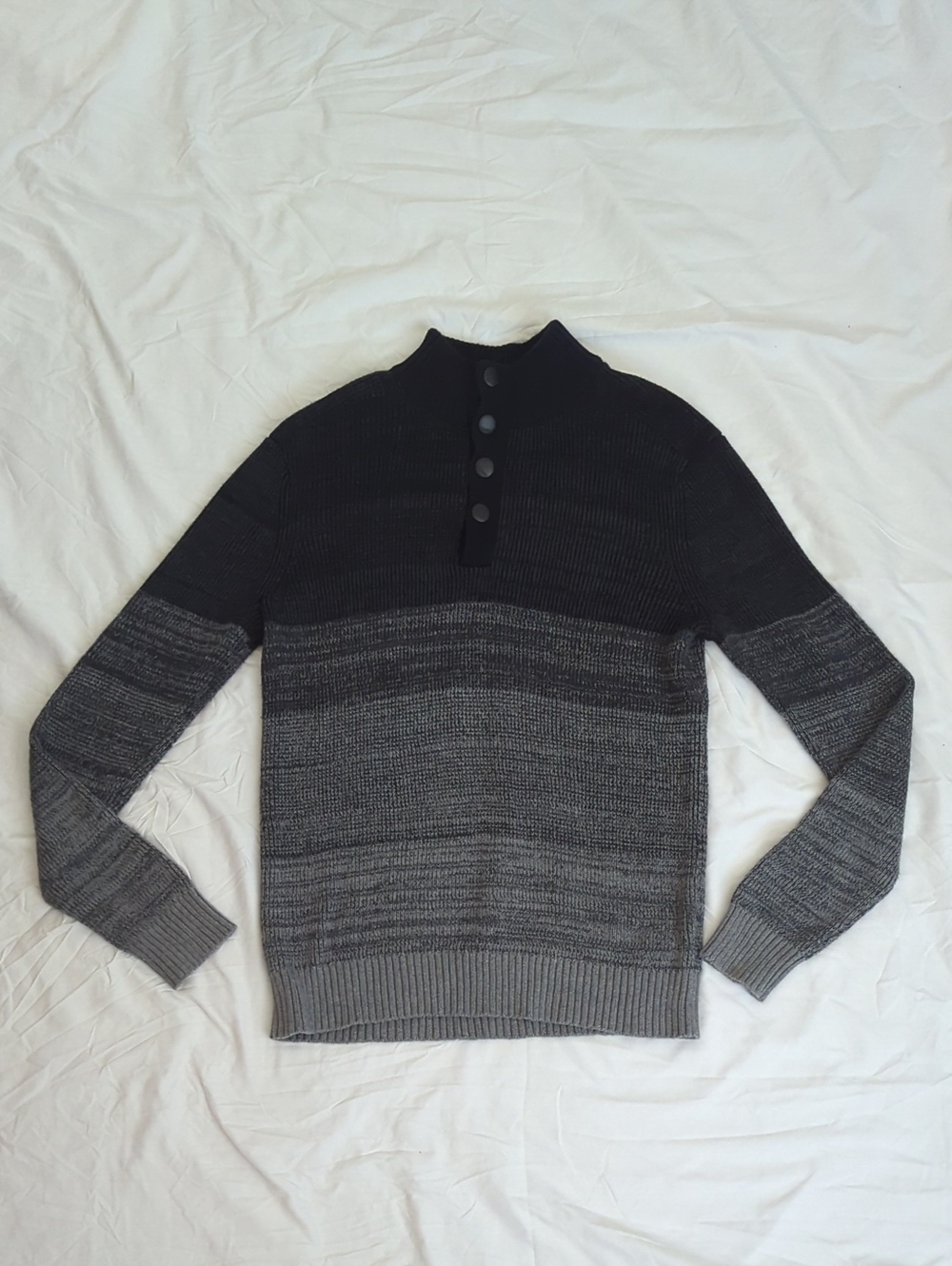 Express Marled Ombre Mock Neck Buttoned Sweater, Color Black/Gray Size L